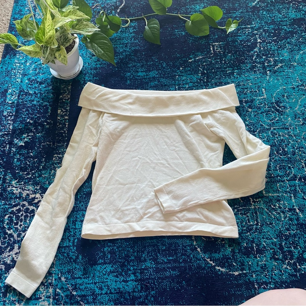 Peter Som Collective Off the Shoulder Cream Crop Sweater Womens Small